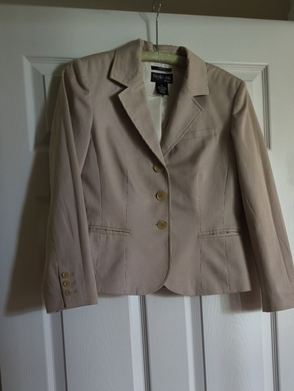 Style & Co Striped Blazer in Beige & White Size 8P